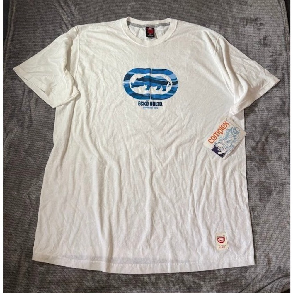 Vintage Ecko Unltd Rhino Graphic T-Shirt Mens 2XL White Blue Made in USA NWT